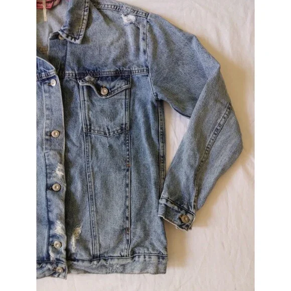 Free People Denim Jacket Trucker Grunge Distress Oversize 90s Womens Size Small - Picture 5 of 11